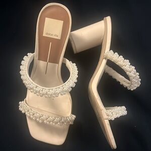 Dolce Vita White Block Heel Mules with Fringe